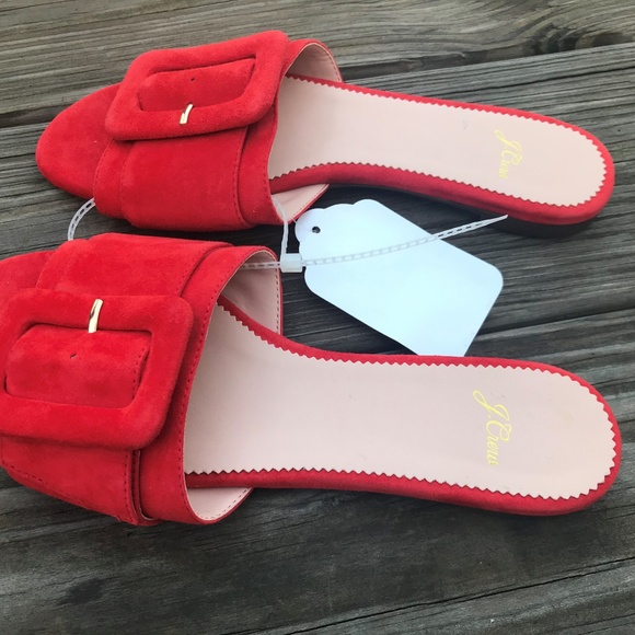 J. Crew Women Red Slide With Buckle Cora Sandal - Picture 6 of 8